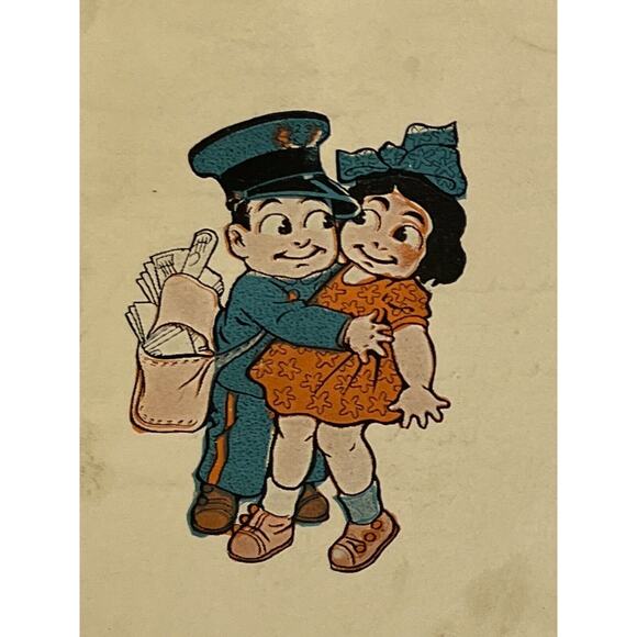 Antique 1917 Ephemera Posted Signed Postcard Humorous Mailman Girl Best Wishes - Picture 1 of 6